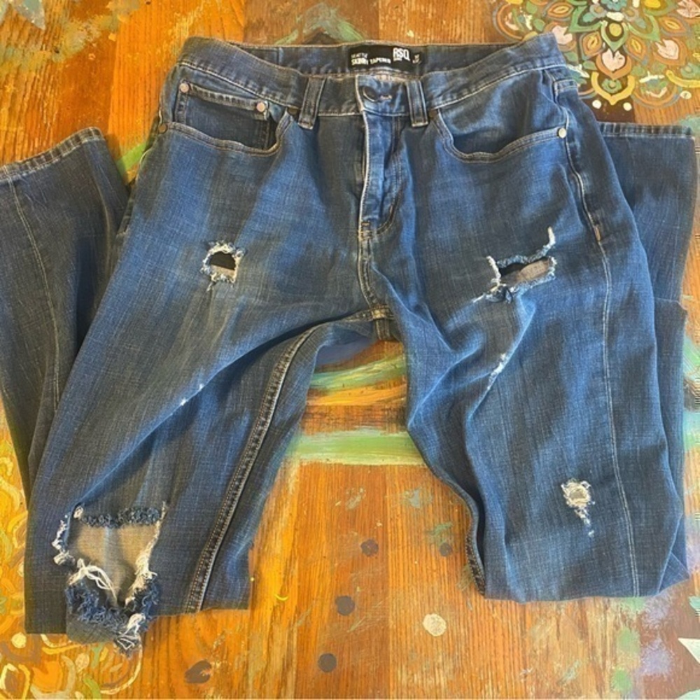 Really Clean RSQ London Skinny Jeans Mens Denim Blue Distressed Stretch Moto